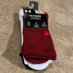Under Armour UA 3-Maker Cushioned Mid-Crew Socks Men's Large RED/WHT/BLU